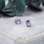 Sterling Silver Amethyst Purple Oval Cz Stud Earrings, thumbnail 5 of 12