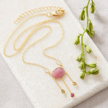 Pink Tourmaline Diamond Slice Pendant Necklace, 4 of 9