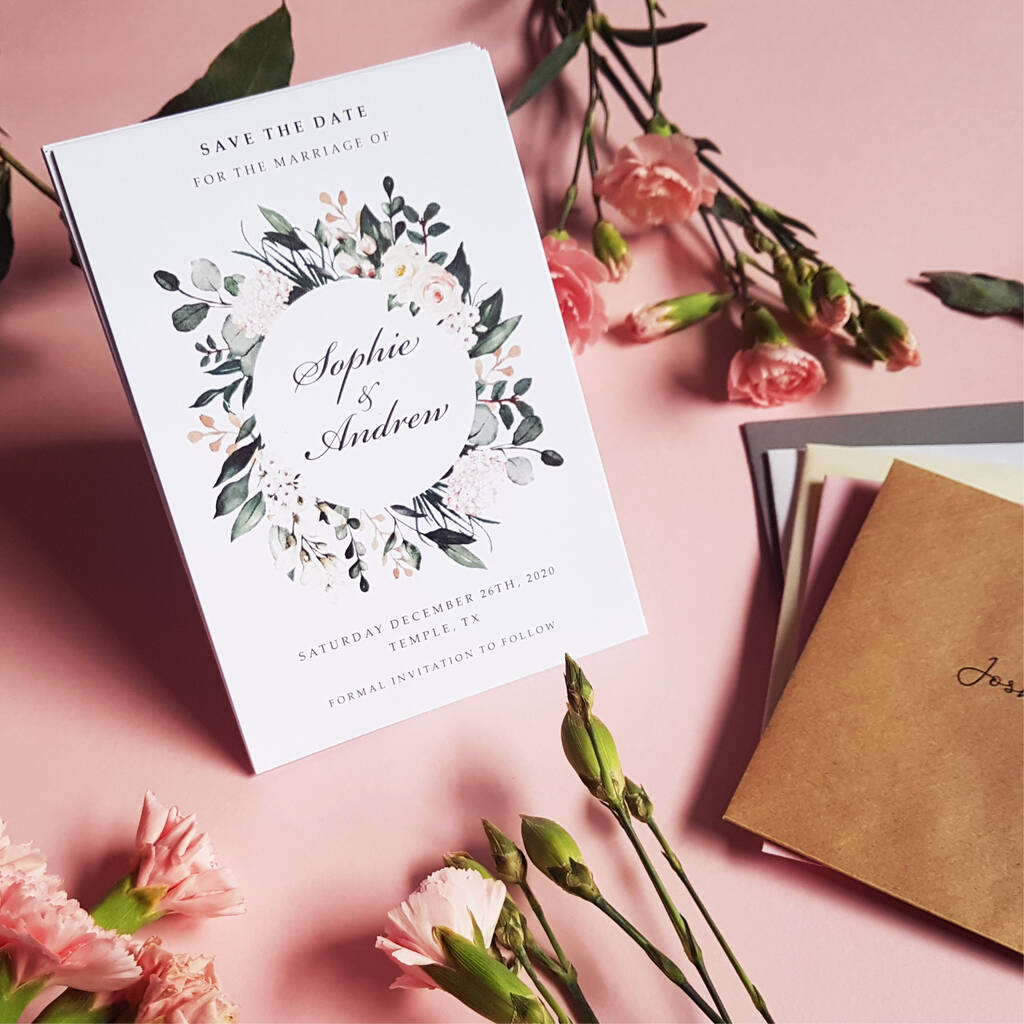 Blush Wild Floral Save The Date Cards, 1 of 3