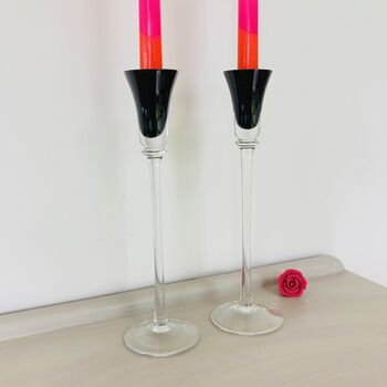 Pair Of Vintage Tall Glass Candlesticks ~ 25, 4 of 6