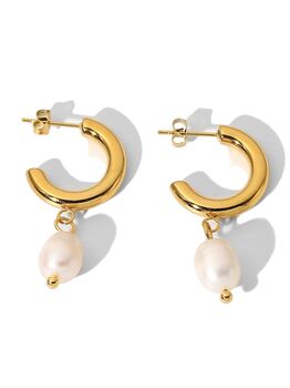 18 K Thick Gold Freshwater Earrings, 2 of 5