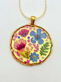 Statement Gold Necklace With Pink Flowers, 8 of 12