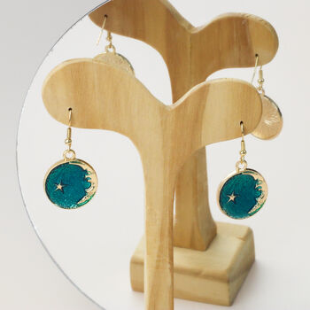 Rippled Blue Moon Gold Dangle Earrings, 2 of 4