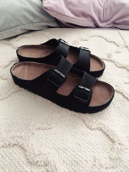 Leather Sandals With Memory Foam Insole In Black, 9 of 9