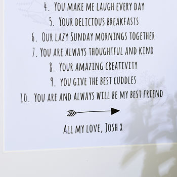 Personalised Ten Things I Love About You Print, 3 of 3