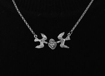Swallows And Heart Silver Necklace, 2 of 6