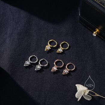 Sterling Silver Double Triangle Dangle Huggie Hoops, 2 of 12