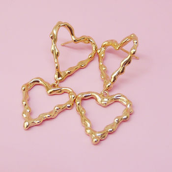 Small Double Melted Heart Studs, 2 of 3