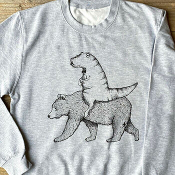 Dinosaur Riding Bear Unisex Sweater, 3 of 5