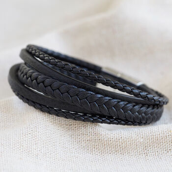 Men's Personalised Layered Vegan Leather Bracelet, 6 of 9