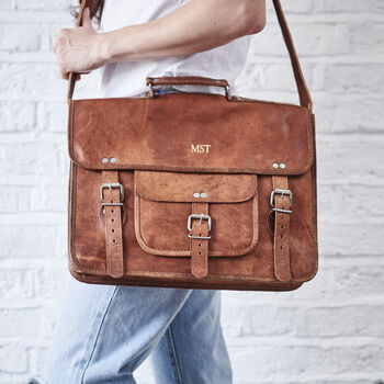 Leather Satchel With Front Pocket And Handle, 2 of 8