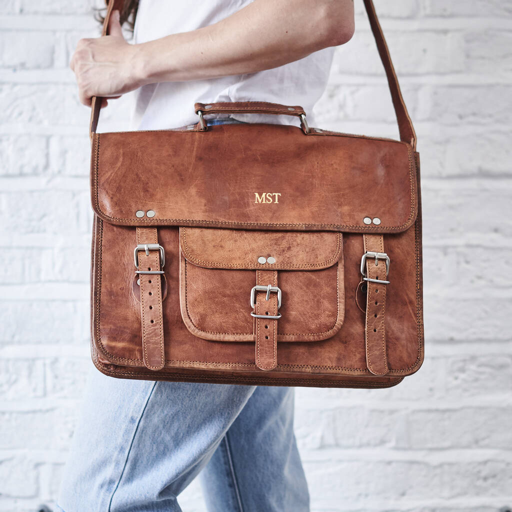 Leather Satchel With Front Pocket And Handle By Vida Vida ...