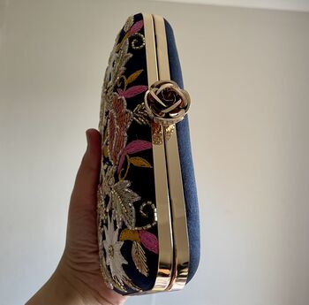 Valleta Blue Embroidered Clutch Made To Order, 4 of 9
