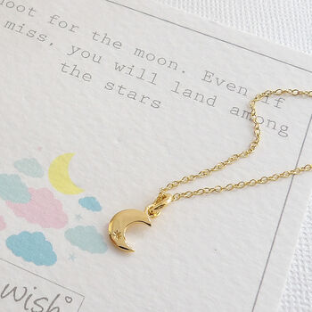 Tiny Gold Plated Crescent Moon With Star On 16' Chain, 3 of 9