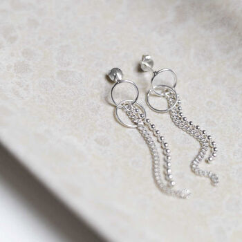 Sterling Silver Curb And Bead Dangly Studs, 2 of 8