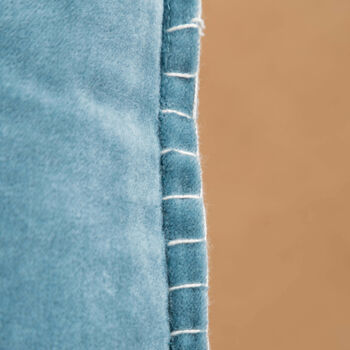 Blue Cotton Velvet Cushion Cover With Feston Stitch, 3 of 5