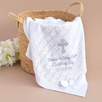 Personalised 100% Cotton Knitted Shawl For Christening, 5 of 9