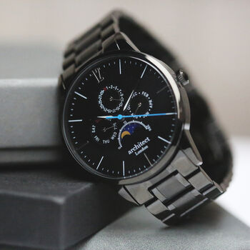 Men's Handwritten Personalised Message Watch In Black, 4 of 8