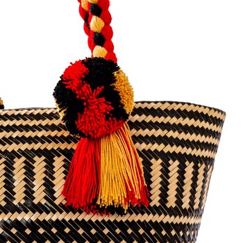 Black And Red Handwoven Straw Basket Bag, 3 of 7