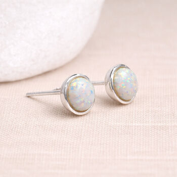 Sterling Silver White Opal Stud Earrings – 6mm, 11 of 11