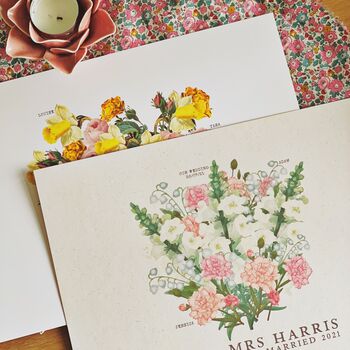 Birth Flower Wedding Or Anniversary Personalised Print, 4 of 6