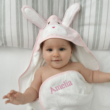 Personalised Pink Bunny Hooded Baby Towel, 5 of 7