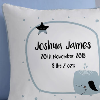 Personalised New Baby Whale Cushion, 3 of 3