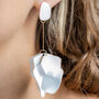 White Hand Painted Large Petal Drop Earrings, thumbnail 1 of 4