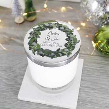 New Home Wreath Scented Christmas Candle With Lid, 7 of 7