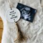 Personalised Pregnancy Announcement Sign Tassel, Clay Due Date Plaque, Due Date Reveal Keepsake, thumbnail 1 of 3