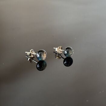 Silvery Blue Fused Glass Sterling Silver Stud Earrings, 7 of 9