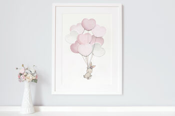 Personalised Girl's Pink Heart Balloon Bunch Print, 2 of 9
