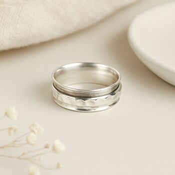 Sterling Silver Personalised Hammered Spinner Ring – 6mm, 2 of 10