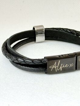 Engraved Black Wrap Bracelet Memorial Pendant For Men Ashes Keepsake Cremation Jewellery, 5 of 10