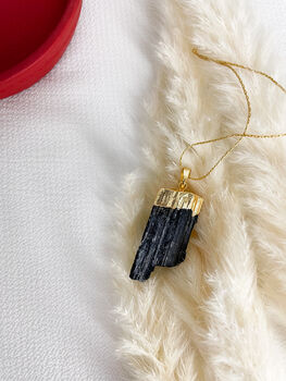 Raw Black Tourmaline Gemstone Gold Plated Pendant, 2 of 6