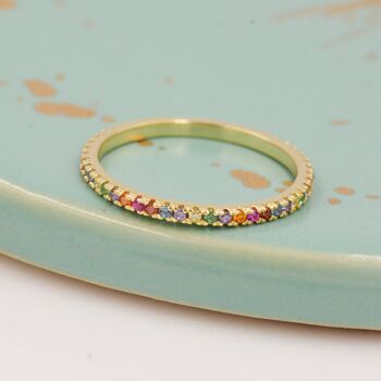 Sterling Silver Skinny Rainbow Crystal Pave Ring, 4 of 12