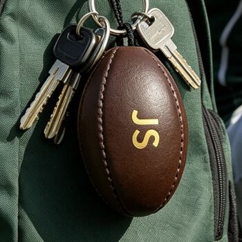 Personalised Brown Vintage Leather Rugby Ball Keyring, 8 of 10