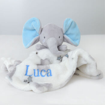 Personalised Blue Ears Elephant Comforter Blanket Set, 3 of 7