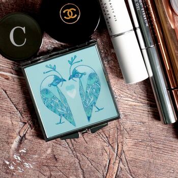 Lovebirds Compact Mirror And Lens Cloth Set Aqua Turquoise, 6 of 12