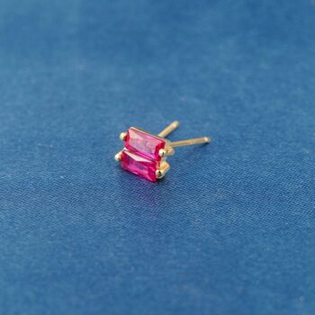 July Ruby Birthstone Rectangle Stud Earrings, Gold Birthstone Studs, Birthstone Jewellery, 4 of 7