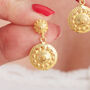 Gold Plated Filigree Stud Dangly Shield Drop Earrings, thumbnail 5 of 8