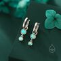 Sterling Silver Double Aqua Green Opal Dangle Huggie Hoop Earrings, thumbnail 3 of 12