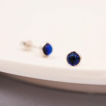 Sterling Silver Dark Blue Crystal Stud Earrings, 6 of 11