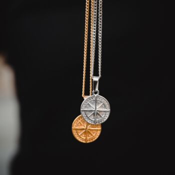 Mens Mini Compass Steel Pendant Necklace, 8 of 10