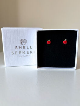 Red Enamel Apple Stud Earrings, 3 of 7