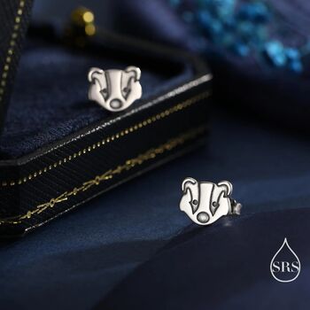 Sterling Silver Badger Head Stud Earrings, 3 of 11