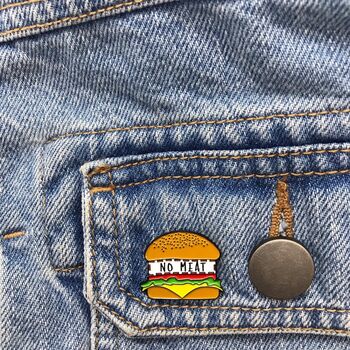 Vegeterian/Vegan 'No Meat' Burger Enamel Pin, 5 of 5