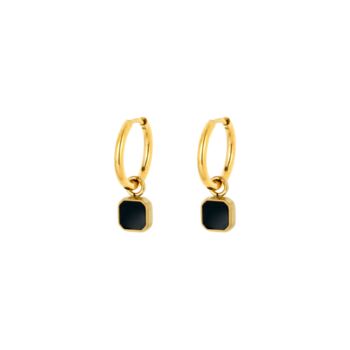 Black Onyx Gold Steel Dangle Hoop Earring For Men, 7 of 10