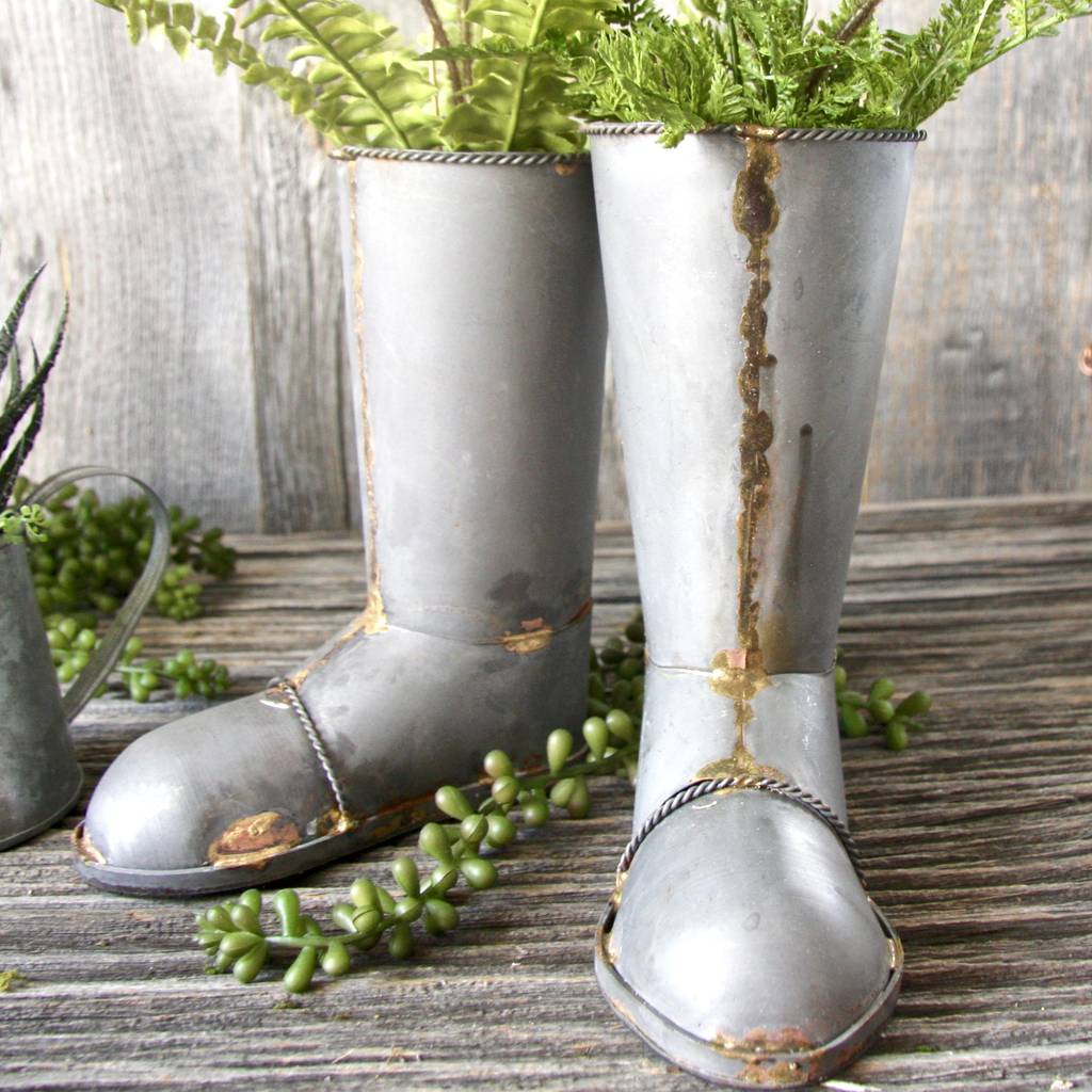 Zinc Wellington Boot Planters By London Garden Trading