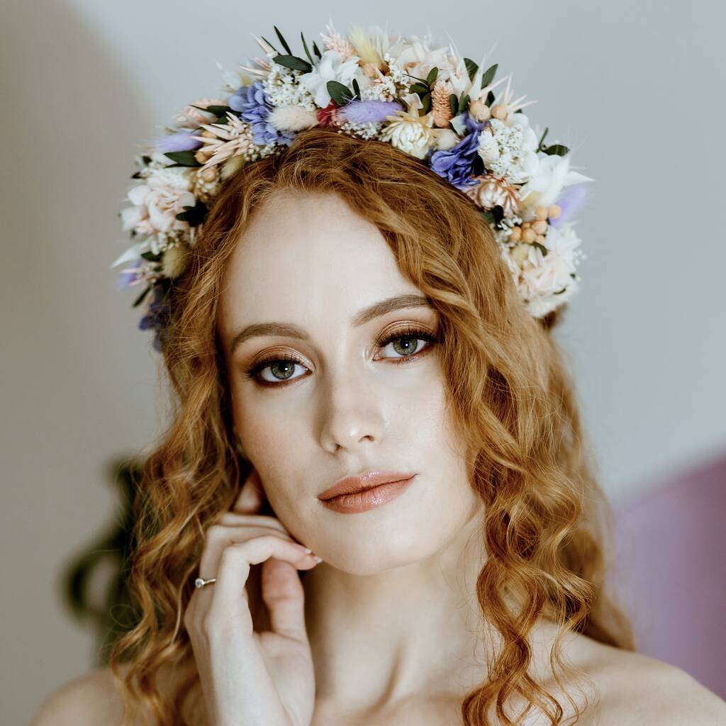 Meadow Pastel Dried Flower Crown Wedding Headband By Luna and Wild
